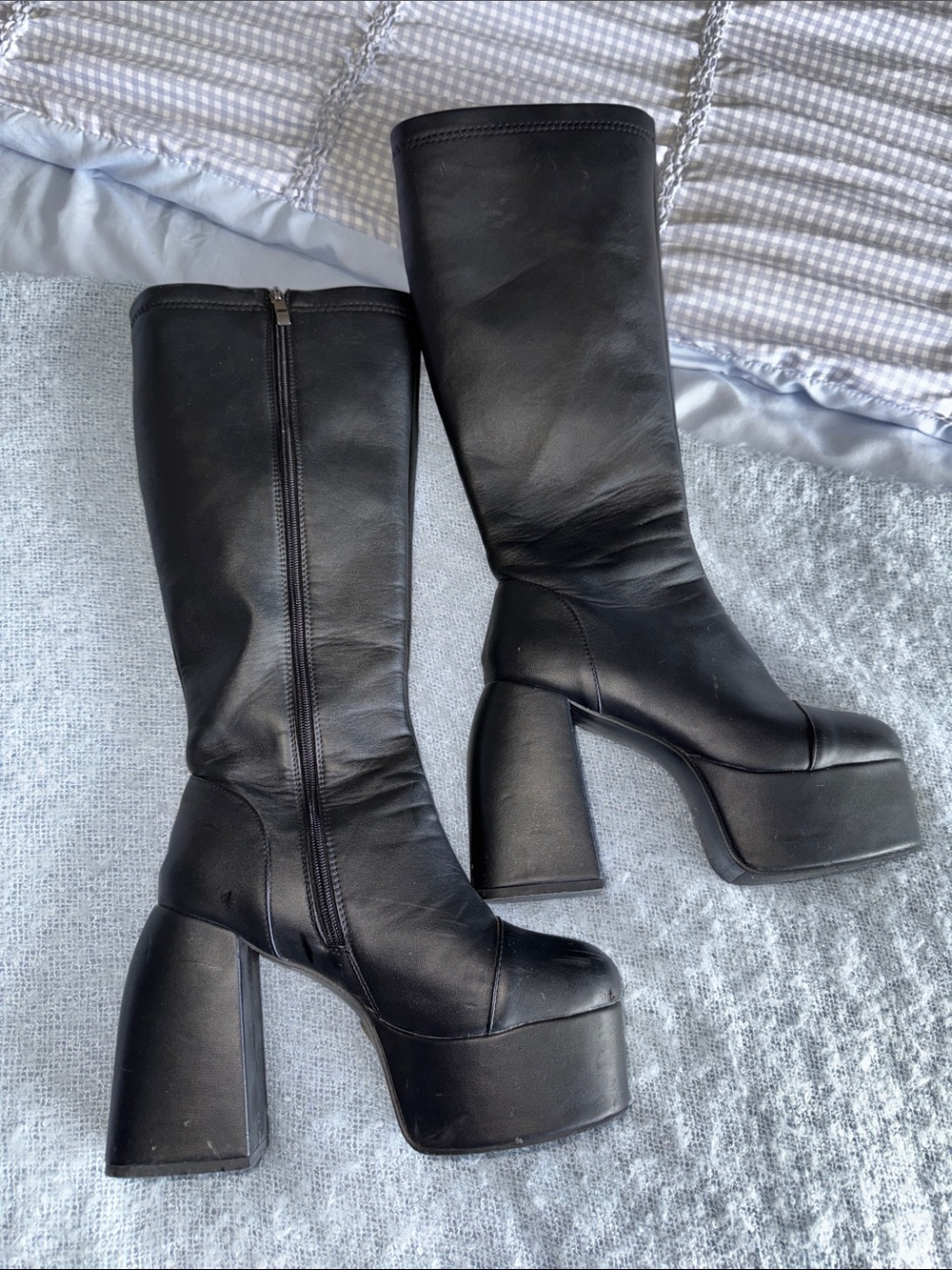 Women's Black Platform Mid-Calf Heeled Boots